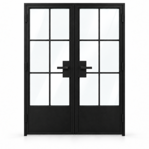 USABD 6 Lite double interior French door with solid bottom panels and included rectangular lever hardware — studio