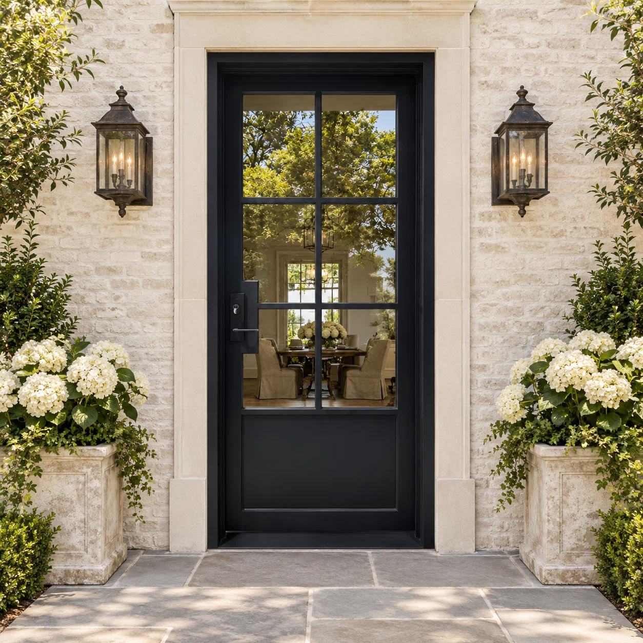 Norwick 6 Lite Single Iron French Door in a luxury estate setting — design visualization