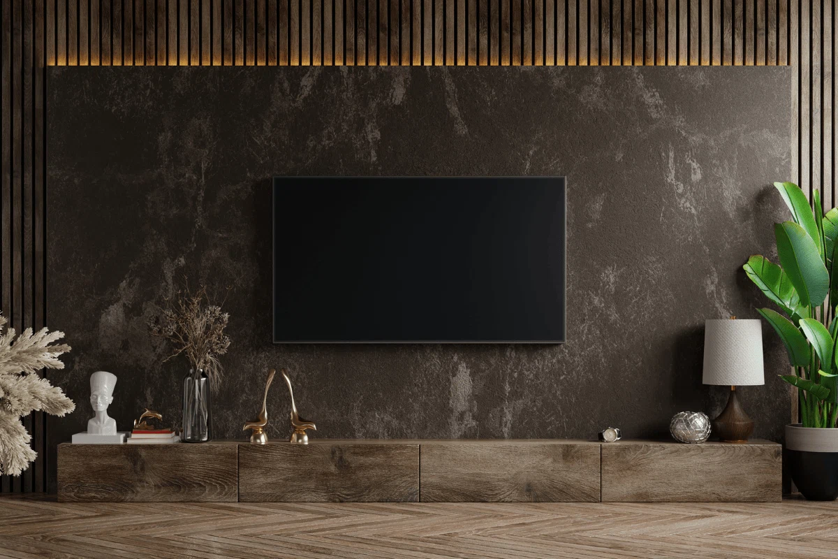 TV wall featuring a WPC fluted wall panel with integrated LED lighting for a modern accent.