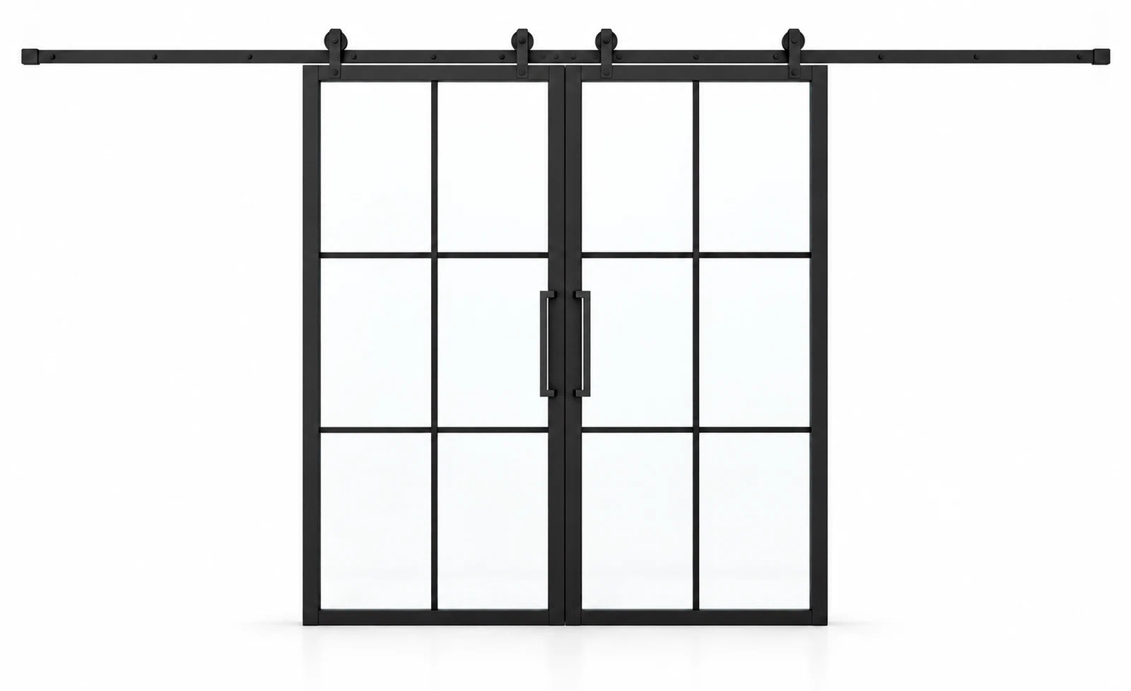 USABD 6 Lite Interior Double Barn Door with included rectangular pulls — studio