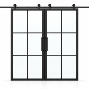 USABD 6 Lite Interior Double Barn Door with included rectangular pulls — studio