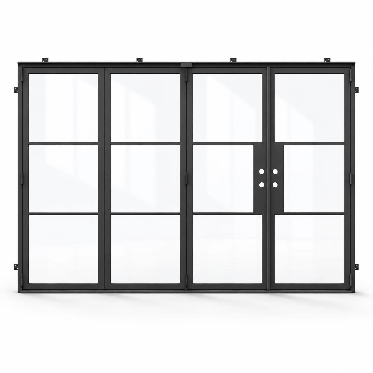 3-lite 3+1-panel black steel bifold door on a white background — product visualization