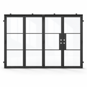 3-lite 3+1-panel black steel bifold door on a white background — product visualization