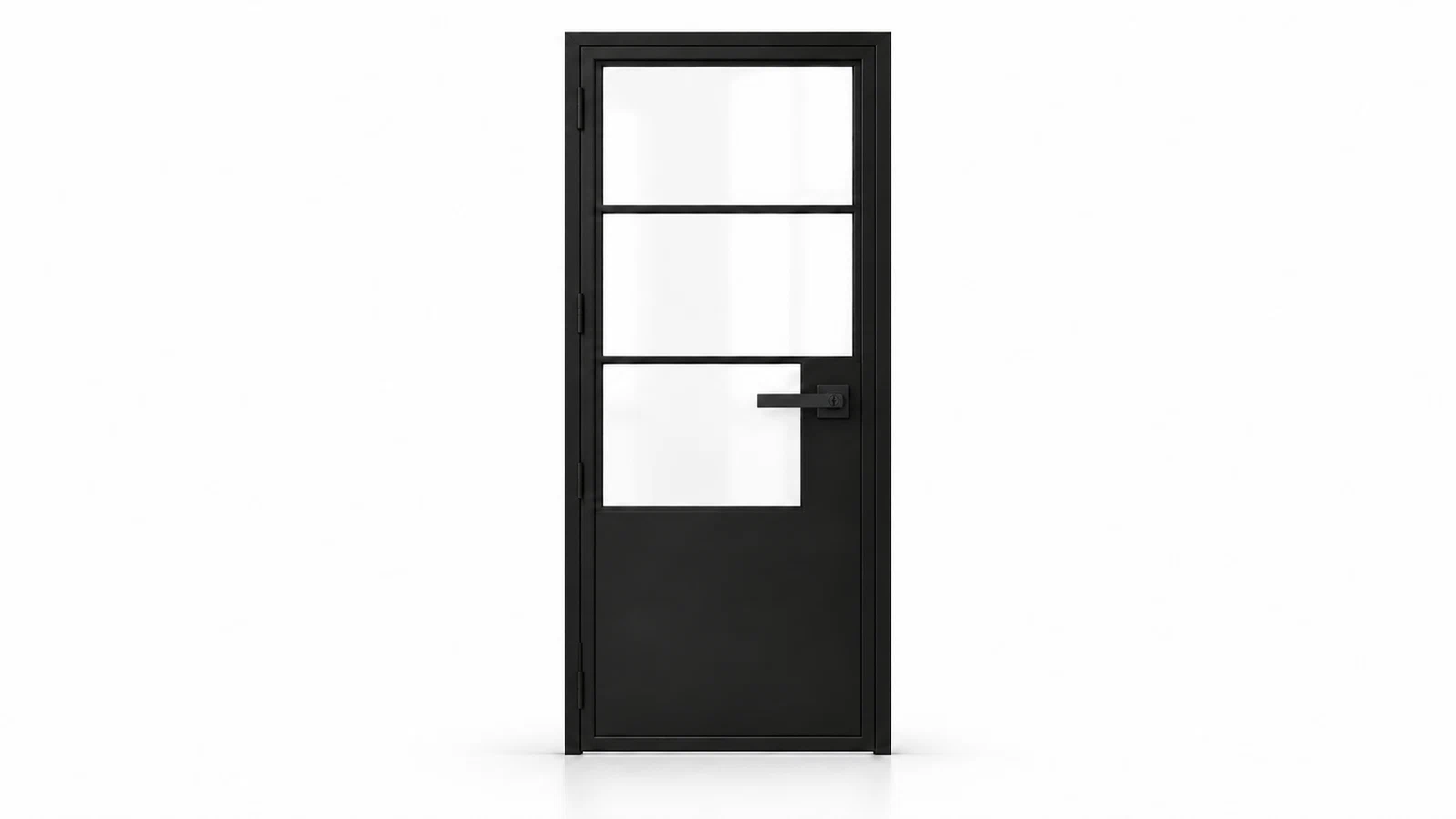 USABD 3 Lite Interior Steel Door with Tall Bottom Panel and included rectangular keyed lever — studio