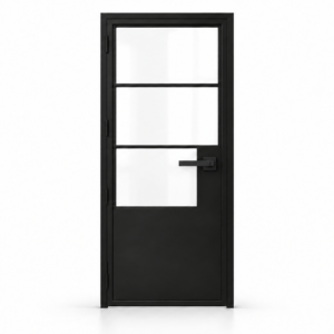 USABD 3 Lite Interior Steel Door with Tall Bottom Panel and included rectangular keyed lever — studio