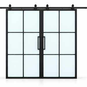 USABD frosted 6 Lite interior double barn door with included rectangular pulls — studio