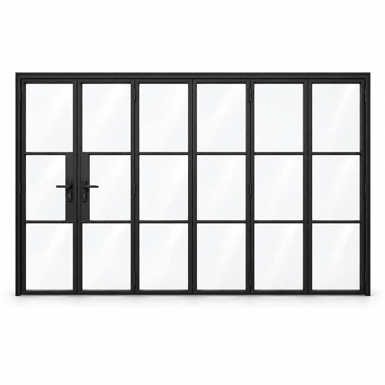 3S 5+1-panel black cold-rolled steel bifold door on a white background — product visualization