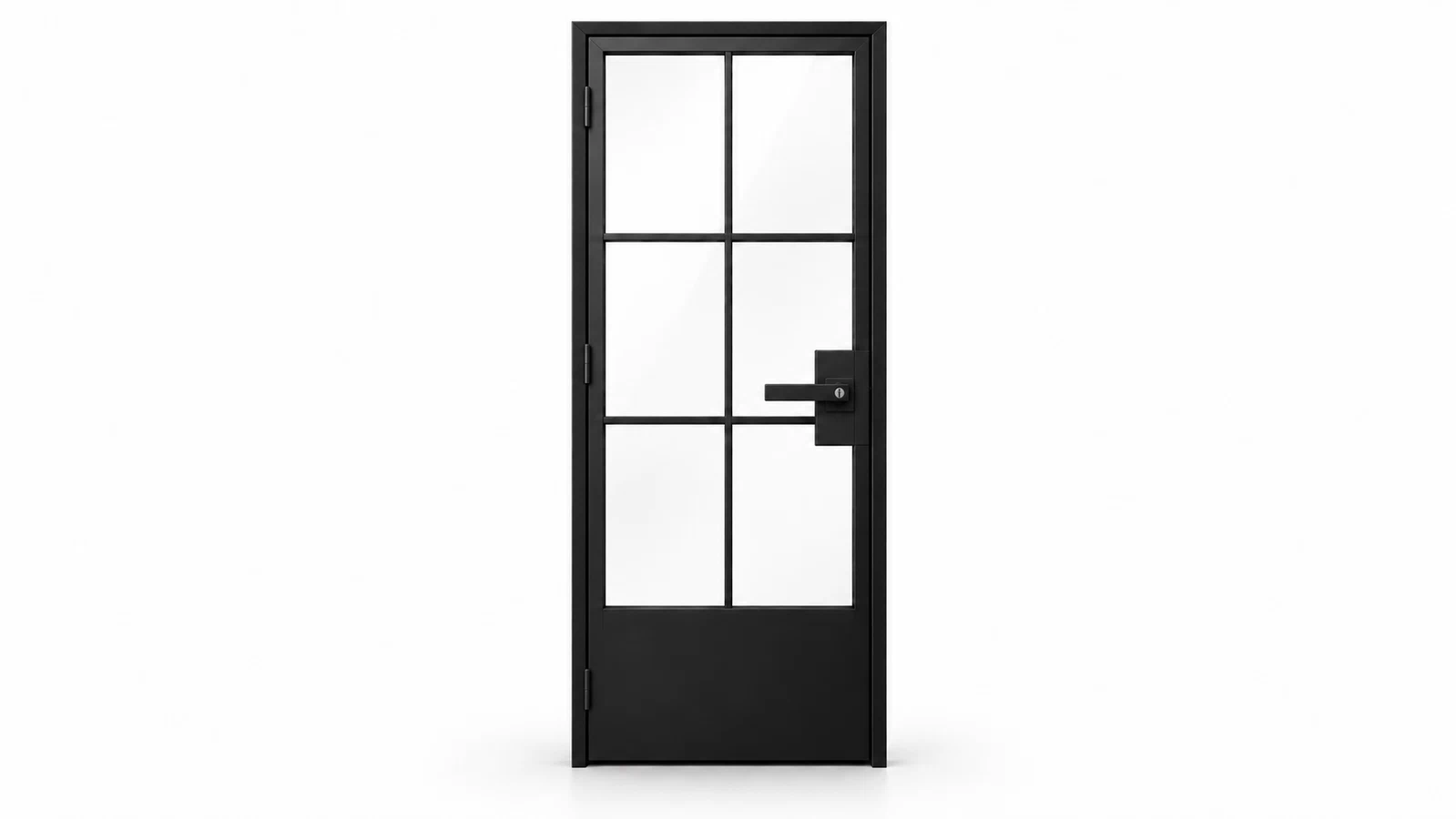 USABD six-lite interior hinged steel door with solid bottom panel and included lever lock — studio