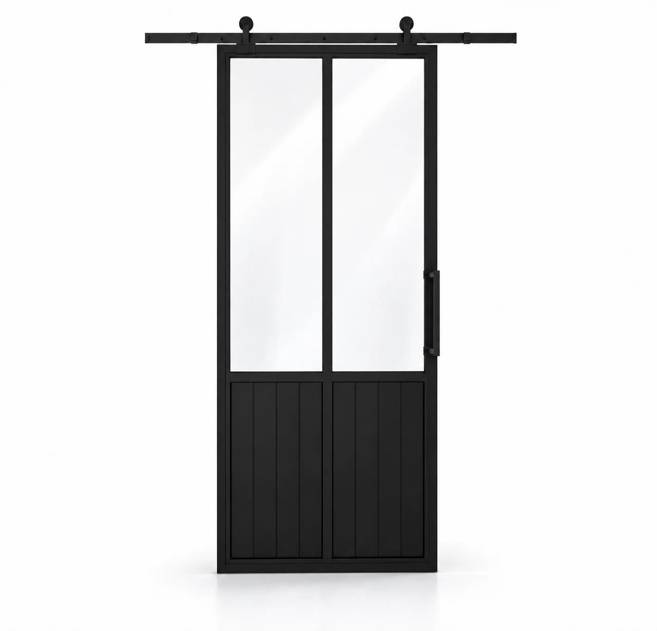 USABD 2 Lite Interior Steel Barn Door — studio view with included rectangular pull