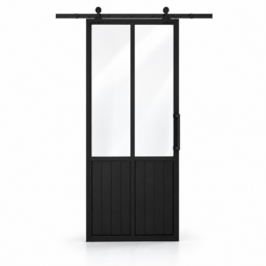USABD 2 Lite Interior Steel Barn Door — studio view with included rectangular pull