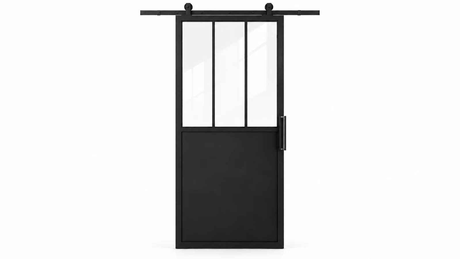 USABD 3 Lite Interior Steel Barn Door with three vertical upper panes and included rectangular pull — studio