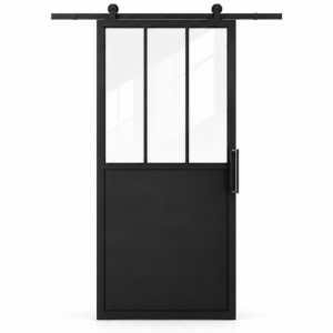 USABD 3 Lite Interior Steel Barn Door with three vertical upper panes and included rectangular pull — studio