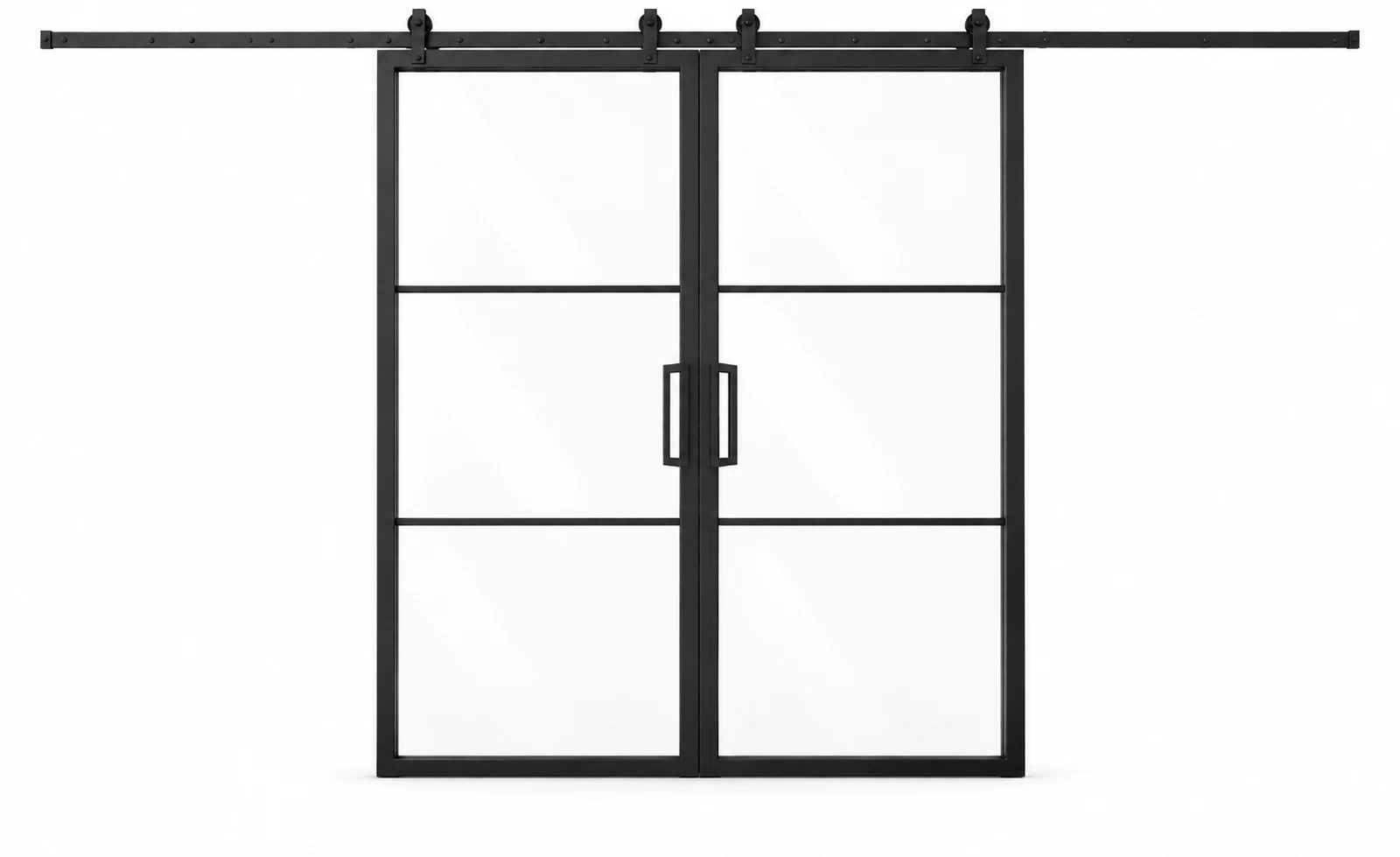 USABD 3 Lite Clear Double Barn Door with included rectangular pulls — studio