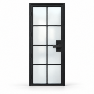 8 Lite frosted-glass interior steel door with included keyed lever – studio