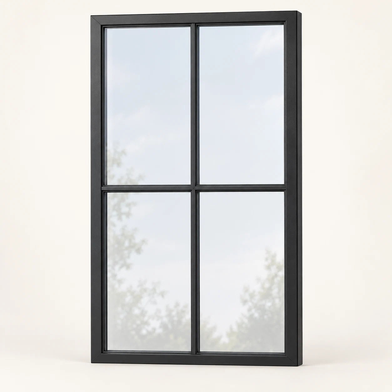 4-lite fixed steel window with a matte black frame and two-by-two glass pane pattern — product visualization