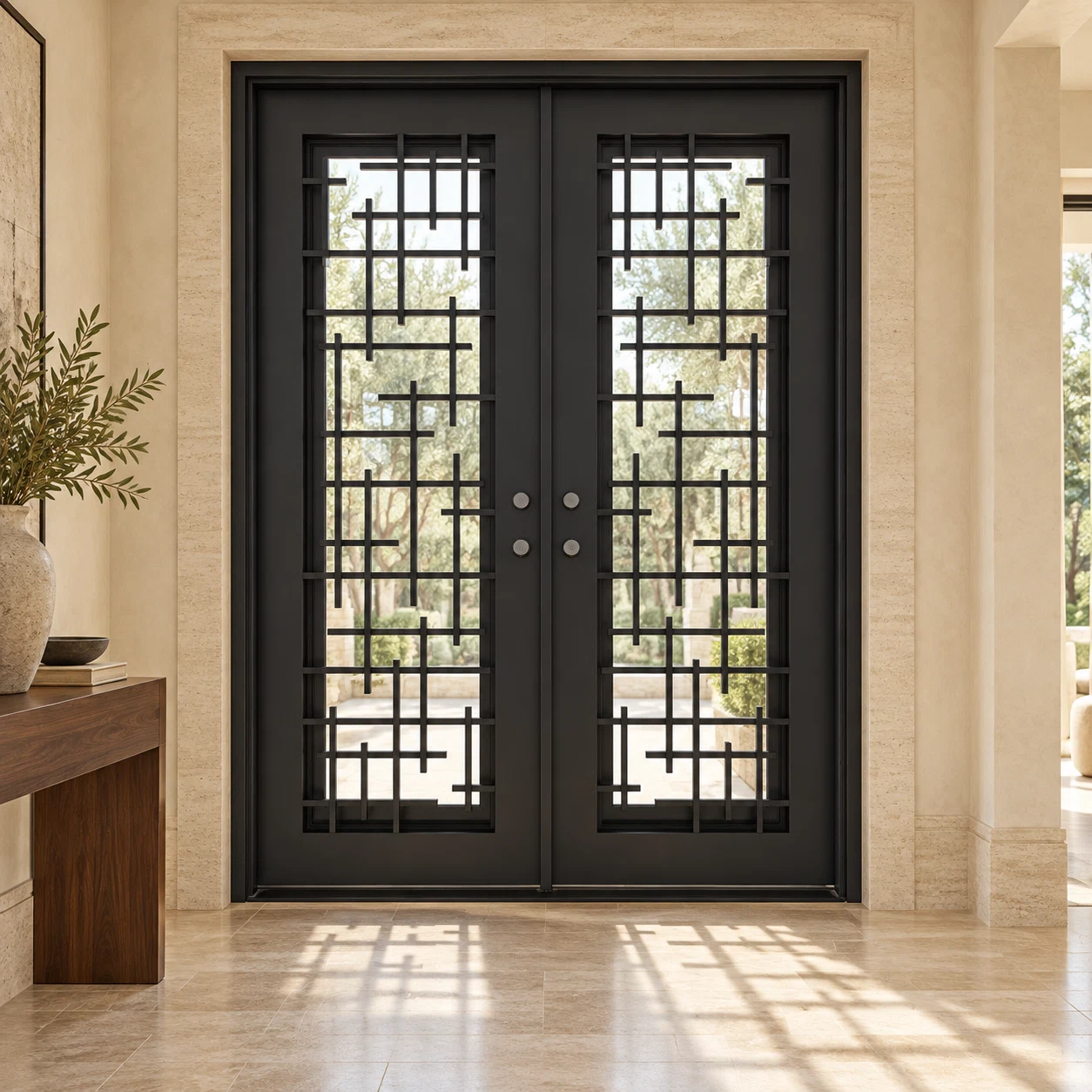 Florence Double thermally broken black steel door in a luxury interior foyer — lifestyle visualization