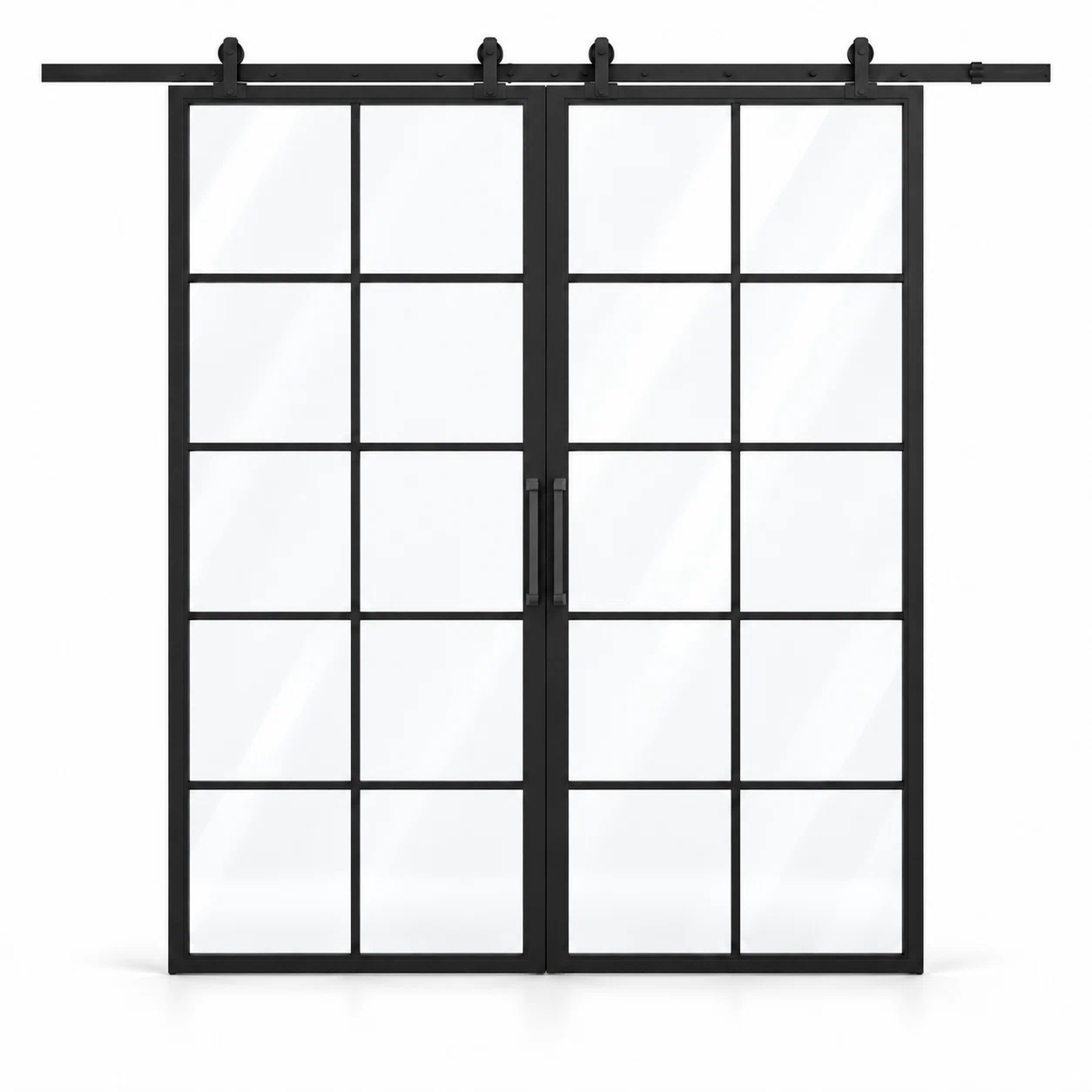10 Lite double interior steel barn doors with included rectangular pulls — studio