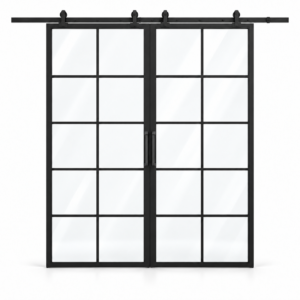 10 Lite double interior steel barn doors with included rectangular pulls — studio