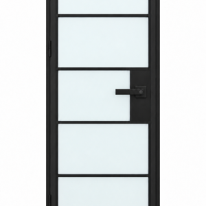 USABD five-lite frosted-glass hinged interior steel door with included rectangular lever lock — studio