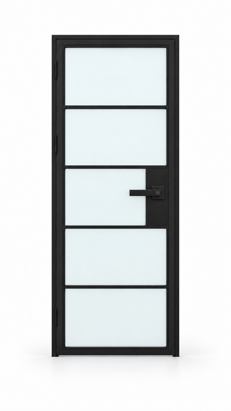 USABD five-lite frosted-glass hinged interior steel door with included rectangular lever lock — studio