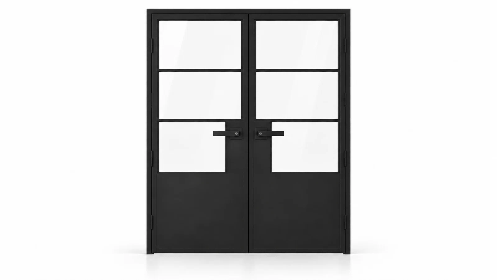 USABD 3 Lite Interior Steel Double Door with tall bottom panels and included rectangular lever hardware — studio