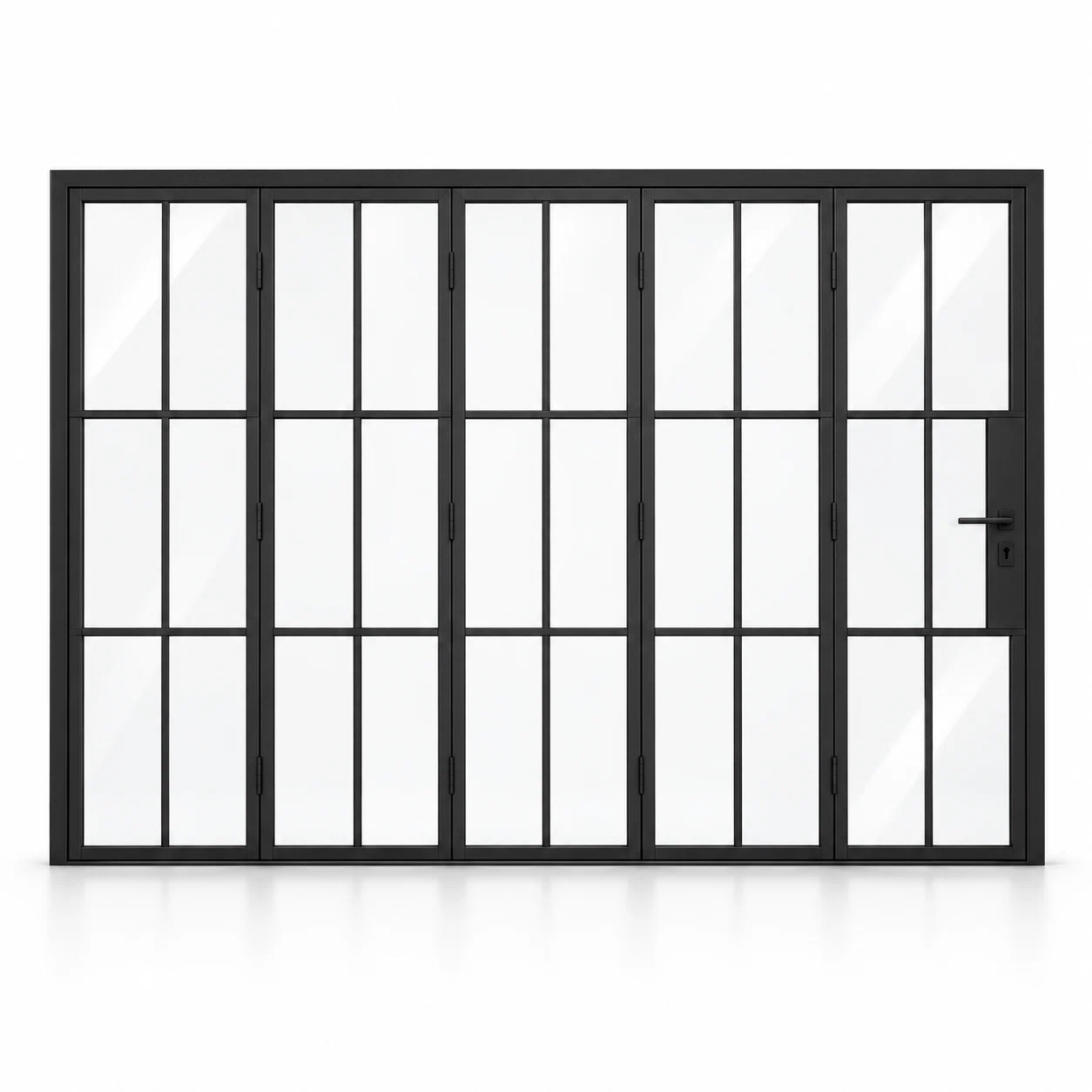 6S 5-panel black cold-rolled steel bifold door on a white background — product visualization