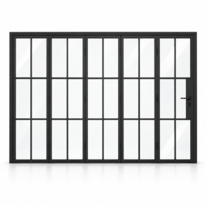 6S 5-panel black cold-rolled steel bifold door on a white background — product visualization