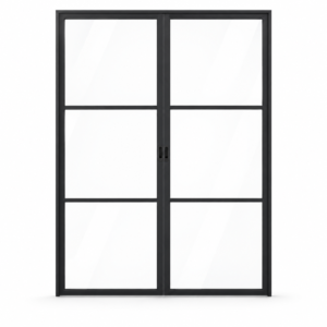 3-Lite Double Steel Pocket Pantry Door on a white background — product visualization