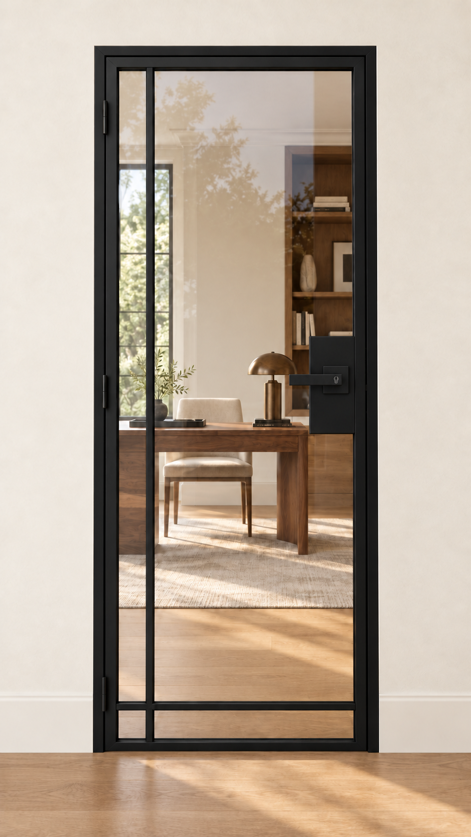 4 Lite Bottom Outward interior steel door with included keyed lever — study