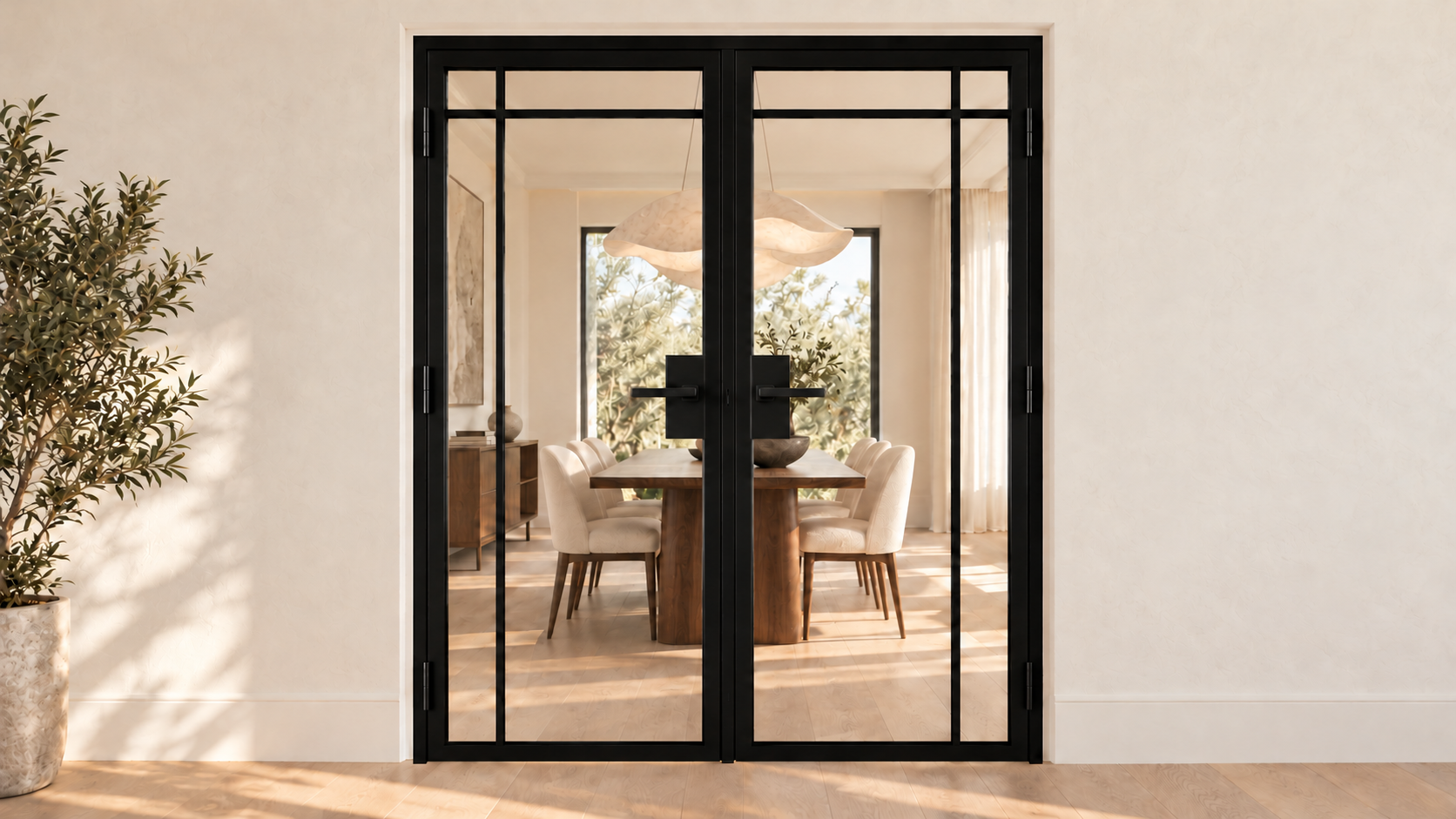 USABD 4 Lite Top Outward interior steel double door with included lever hardware — dining