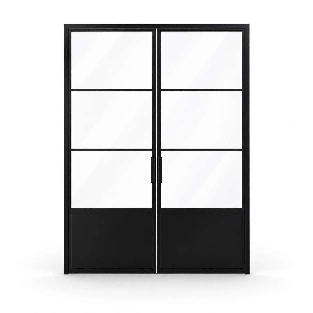 3-Lite Double Steel Pantry Door with Kickplate on a white background — product visualization