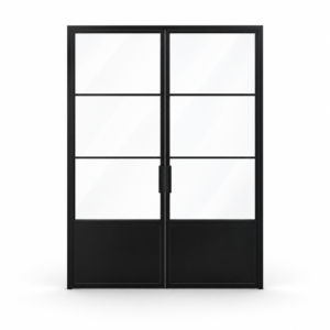 3-Lite Double Steel Pantry Door with Kickplate on a white background — product visualization