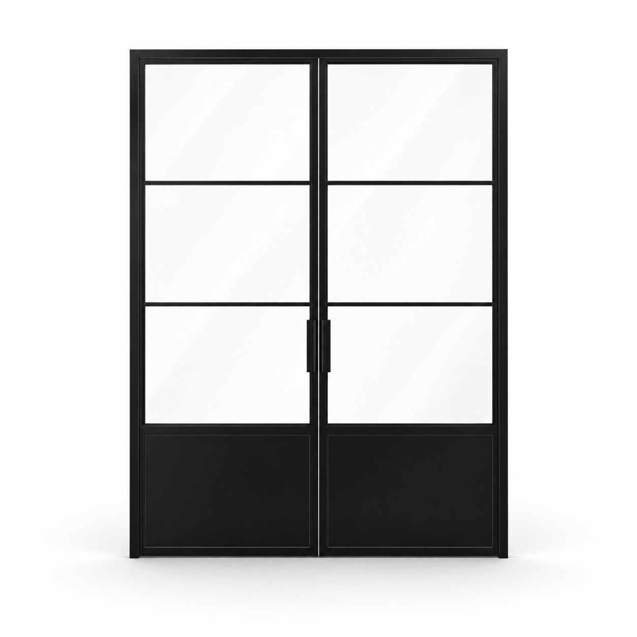 3-Lite Double Steel Pantry Door with Kickplate on a white background — product visualization