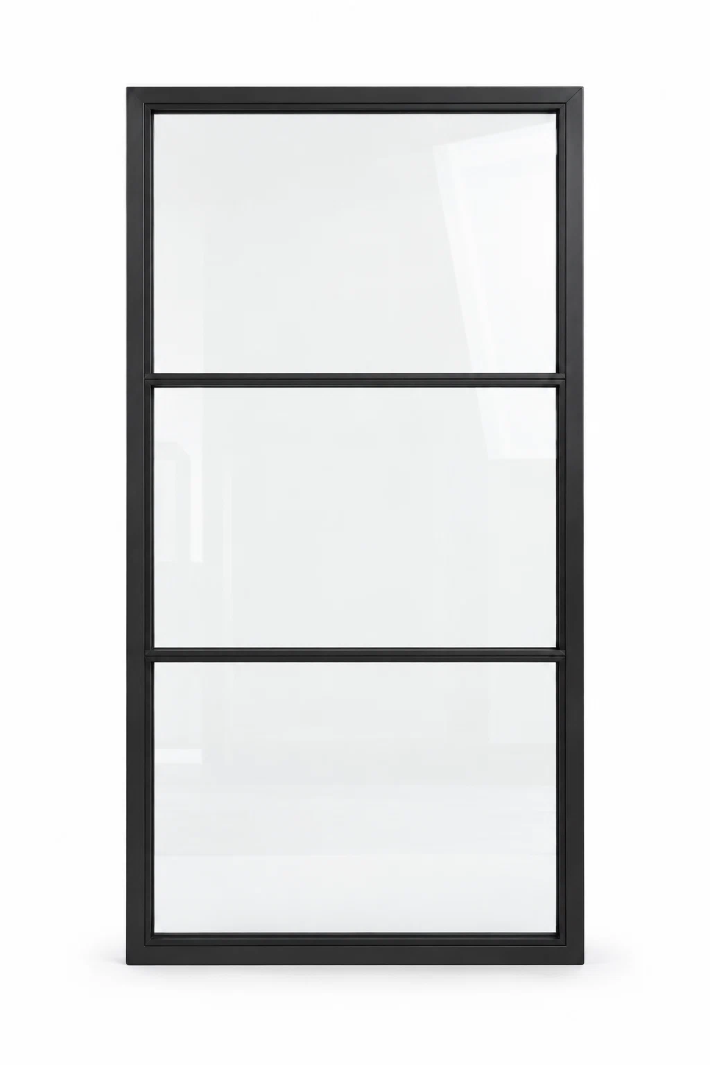 Three stacked lite fixed steel window with two horizontal bars — studio AI design visualization