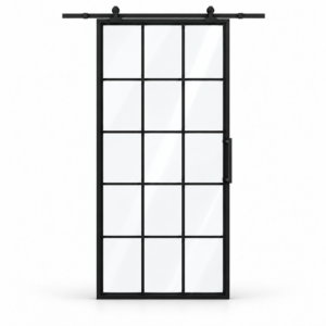 15 Lite interior steel barn door with included rectangular pull — studio