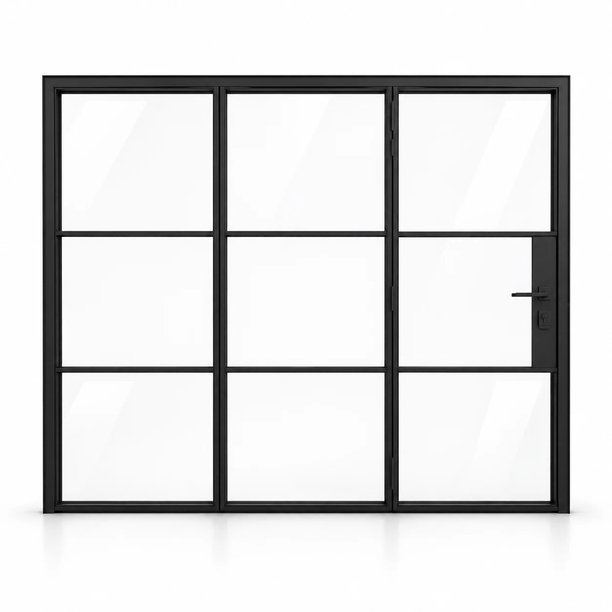 3S three-panel black steel bifold door on a white background — product visualization