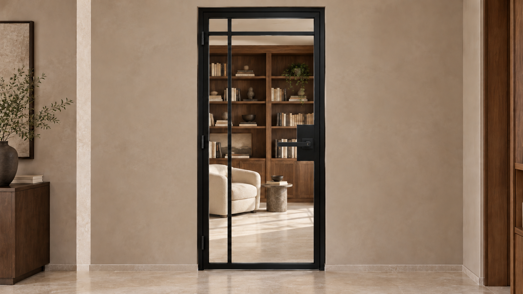 4 Lite Top Outward interior steel door with included keyed lever — library