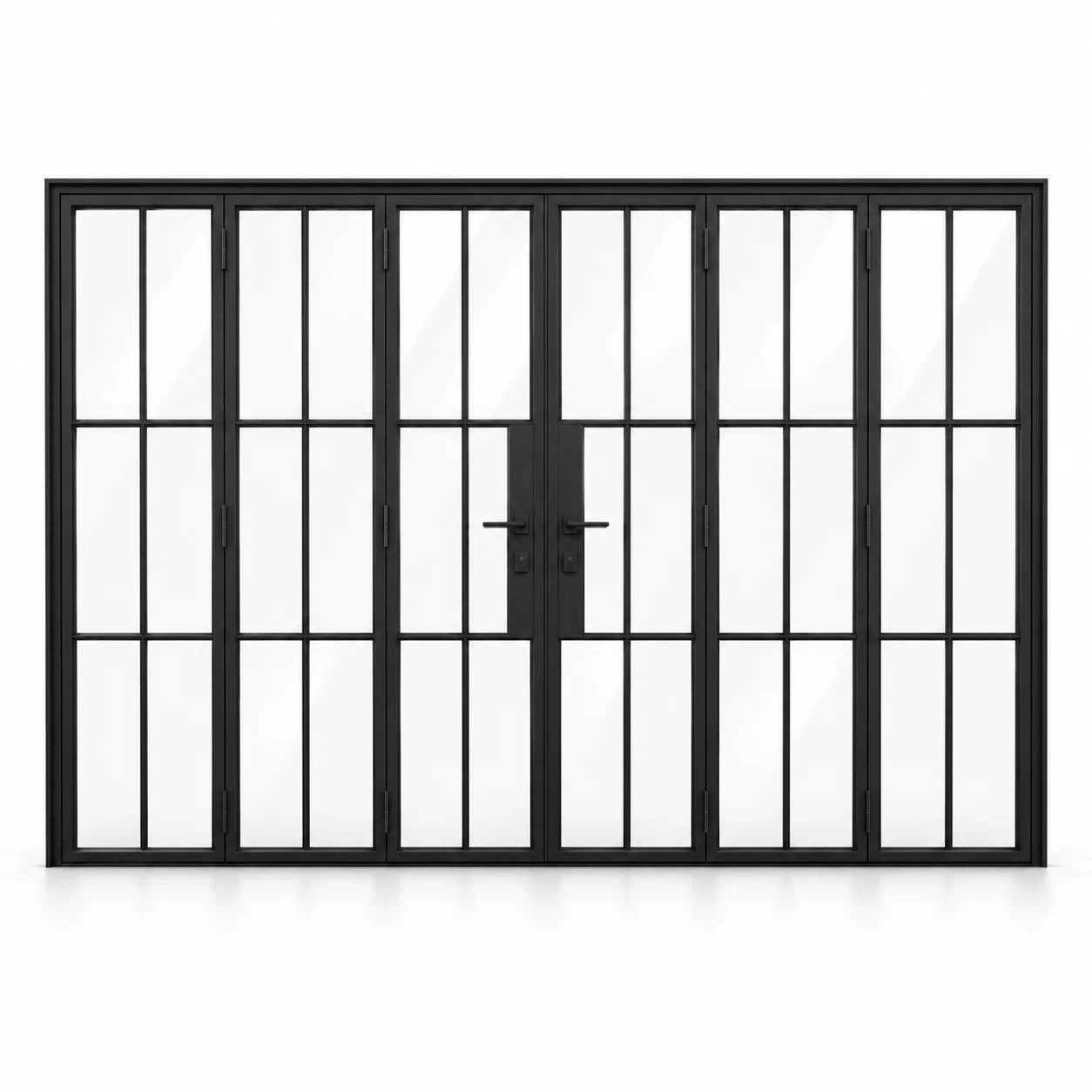 6S 3+3-panel black cold-rolled steel bifold door on a white background — product visualization