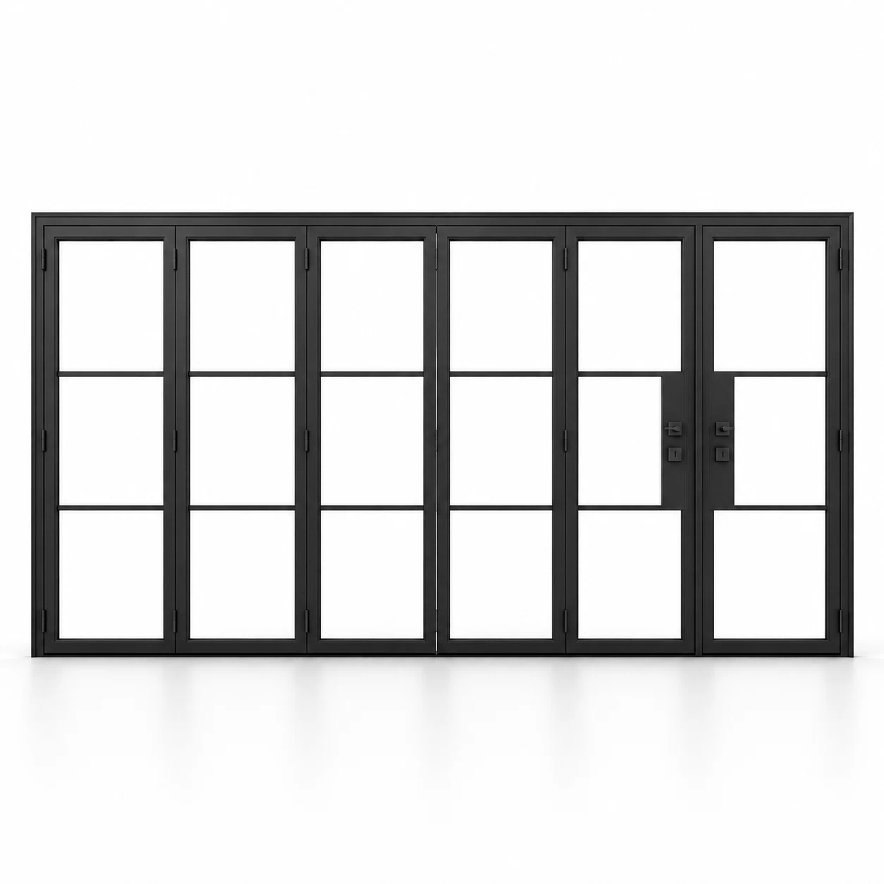 Black 3-Lite - 5+1 Panel Steel Bifold Door on a white background — product visualization