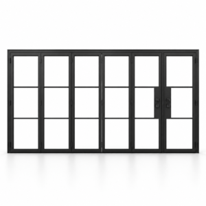 Black 3-Lite - 5+1 Panel Steel Bifold Door on a white background — product visualization