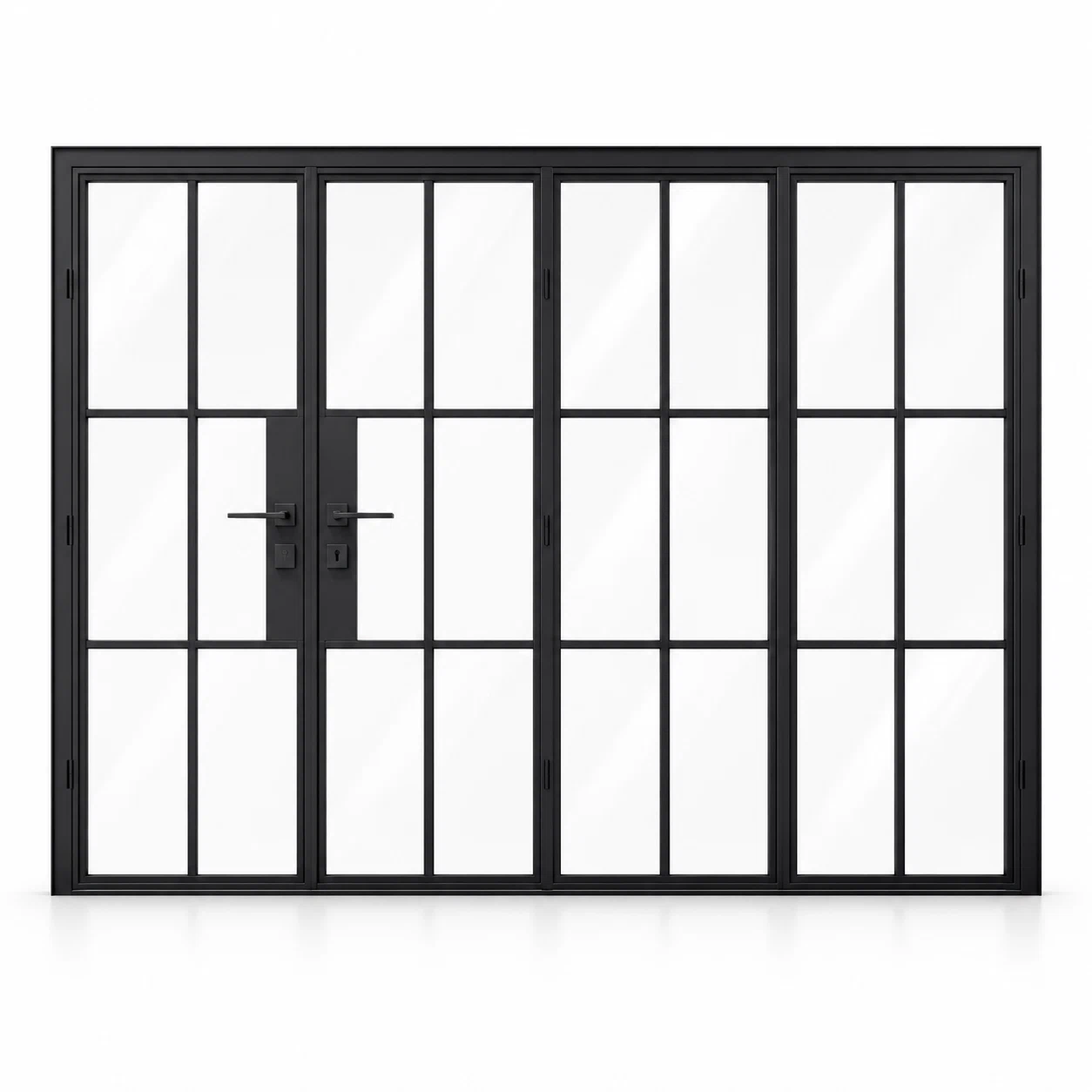 6S 3+1-panel black steel bifold door on a white background — product visualization