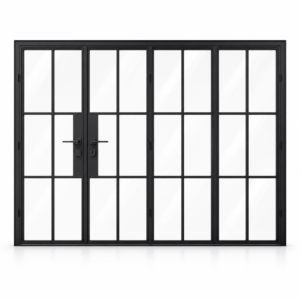 6S 3+1-panel black steel bifold door on a white background — product visualization
