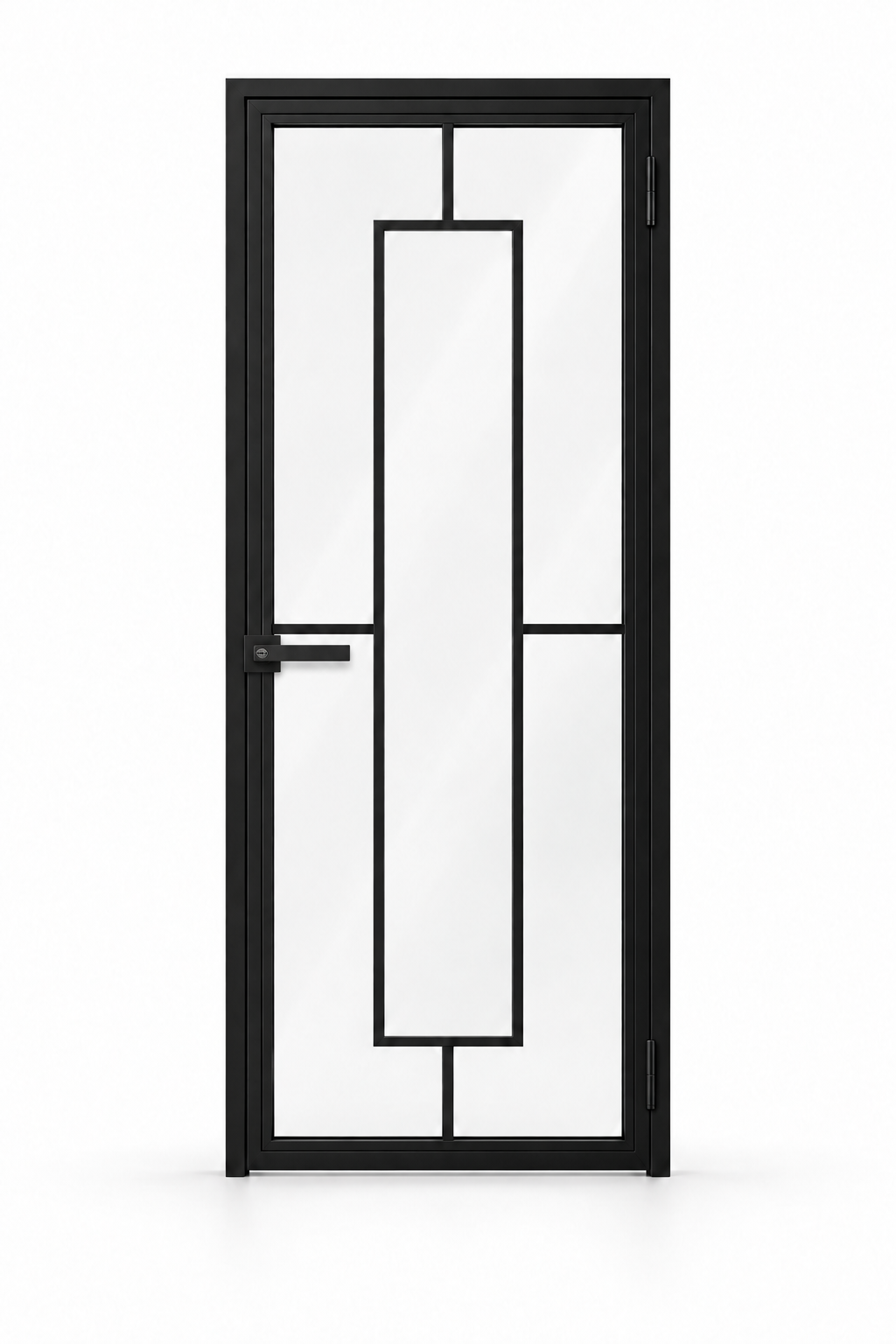 5 Lite Interior Steel Door with Central Rectangle and included matte black keyed lever — studio