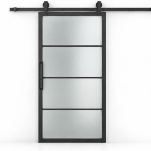 USABD 4 Lite frosted glass interior steel barn door with included rectangular pull — studio