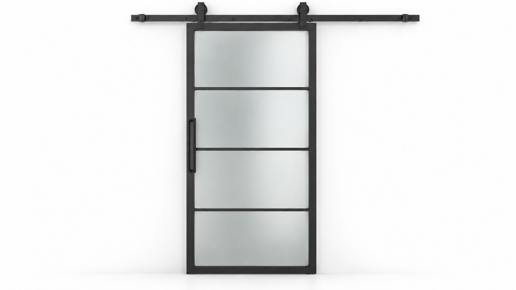 USABD 4 Lite frosted glass interior steel barn door with included rectangular pull — studio