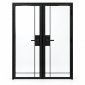 4 Lite Bottom Inward Interior Steel Double Door with included lever hardware — studio view