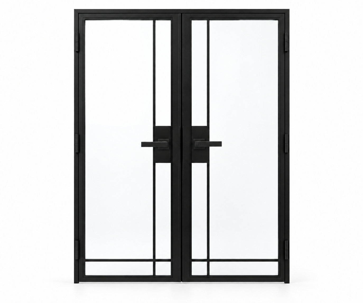 4 Lite Bottom Inward Interior Steel Double Door with included lever hardware — studio view